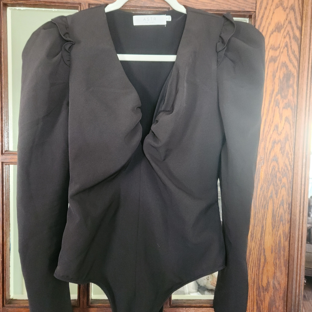 ASTR Elegant Black Ruched Bodysuit